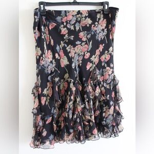 Lauren Ralph Lauren Black Floral Silk Skirt